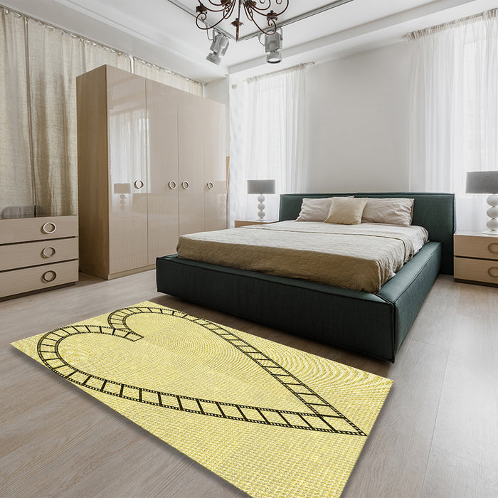 Patterned Sun Yellow Rug in a Bedroom, pat82yw