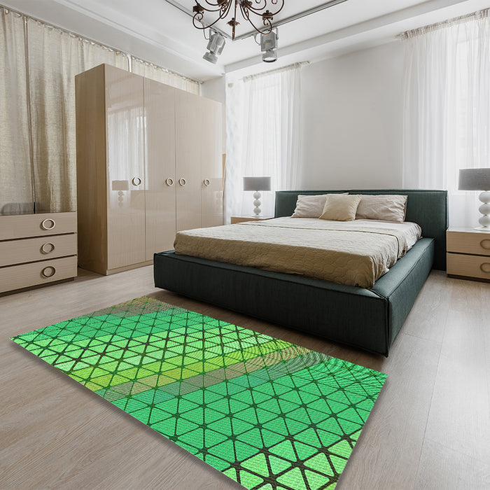 Patterned Forest Green Rug in a Bedroom, pat820grn