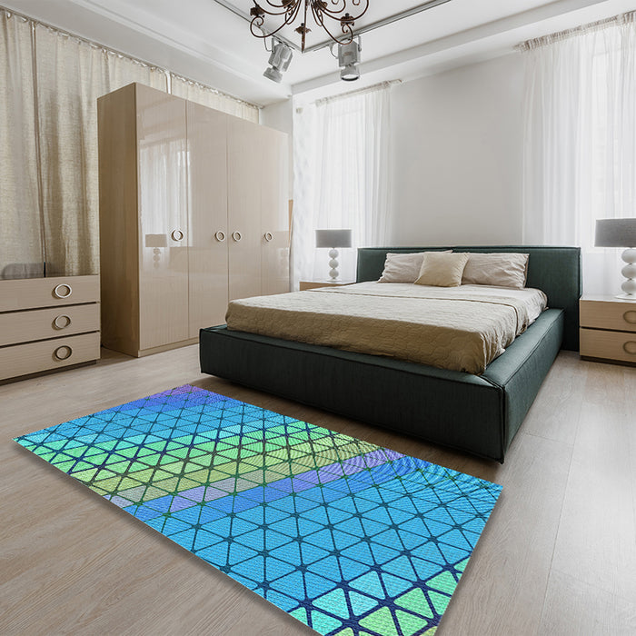 Patterned Turquoise Green Rug in a Bedroom, pat820lblu