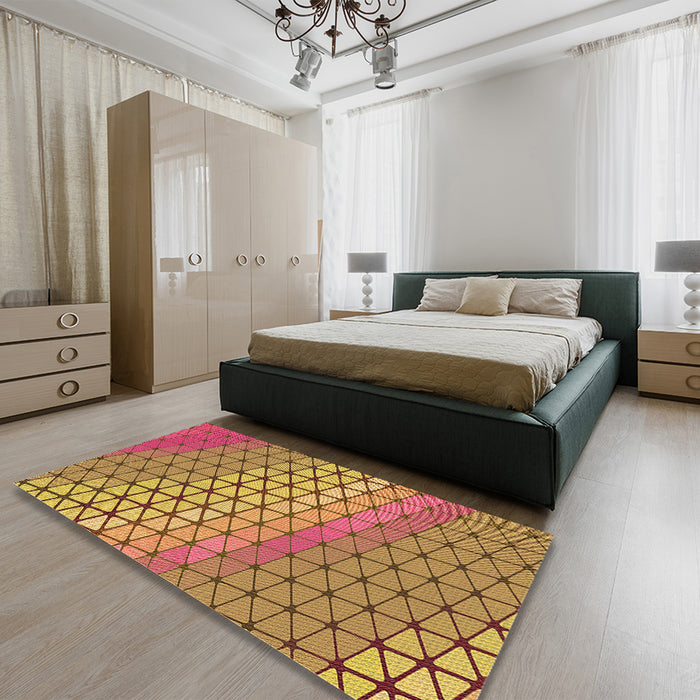 Patterned Chestnut Red Rug in a Bedroom, pat820org