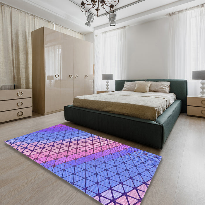 Patterned Blue Violet Purple Rug in a Bedroom, pat820pur