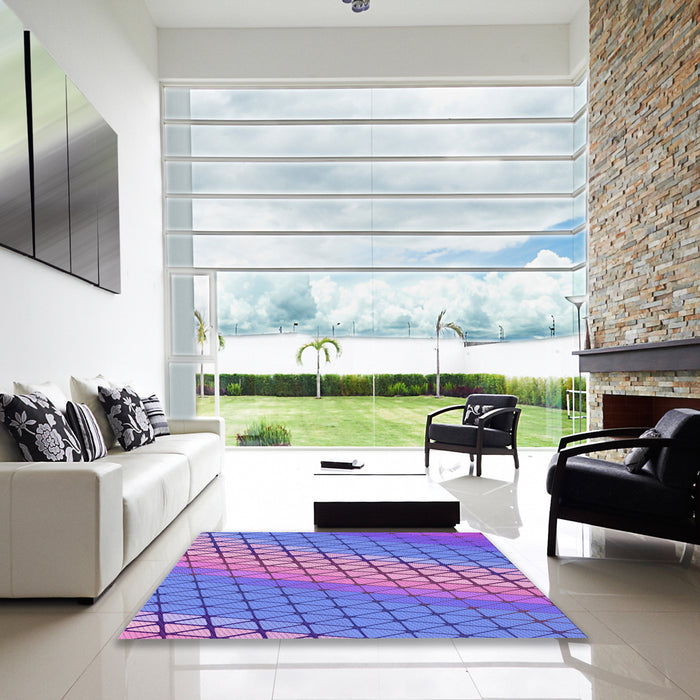 Square Patterned Blue Violet Purple Rug in a Living Room, pat820pur