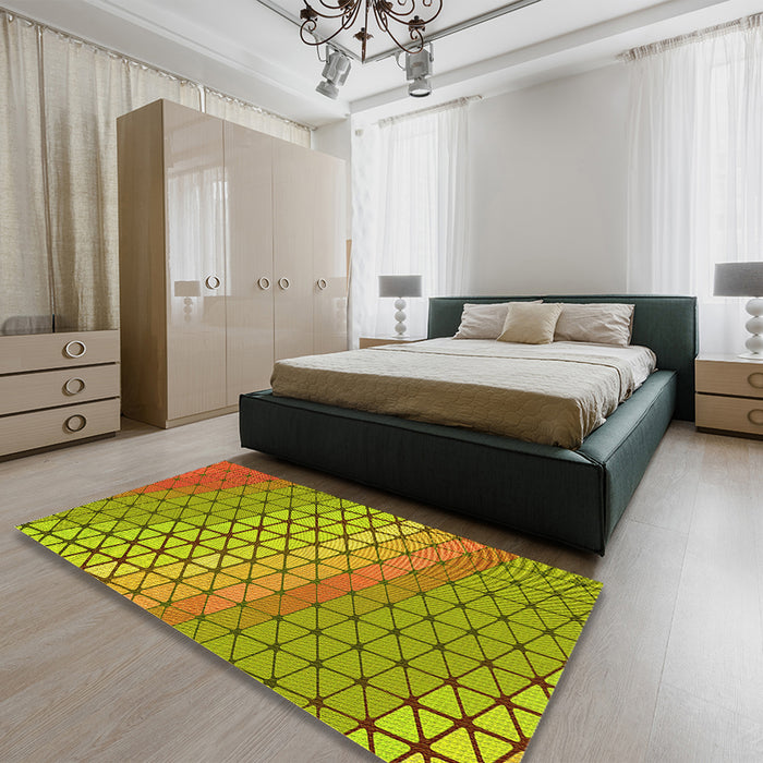 Patterned Dark Bisque Brown Rug in a Bedroom, pat820yw
