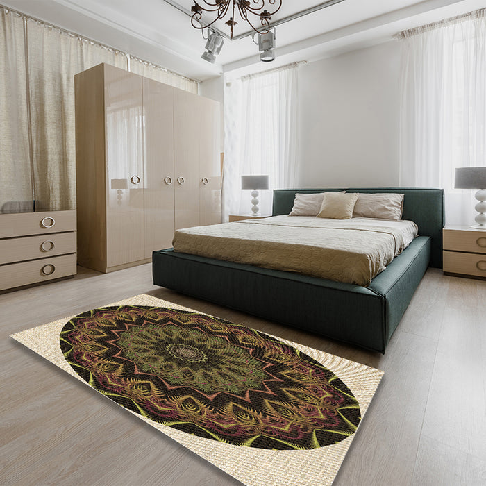 Patterned Red Rug in a Bedroom, pat821brn