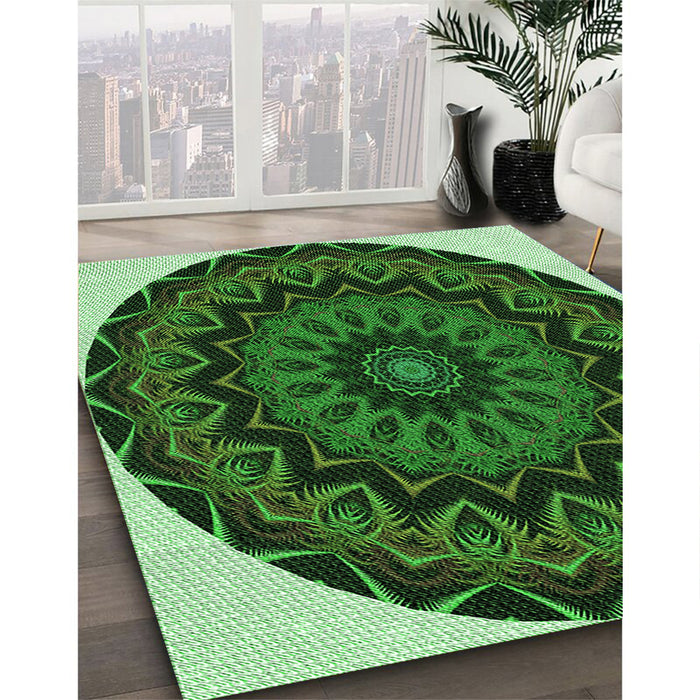 Patterned Dark Forest Green Rug in Family Room, pat821grn