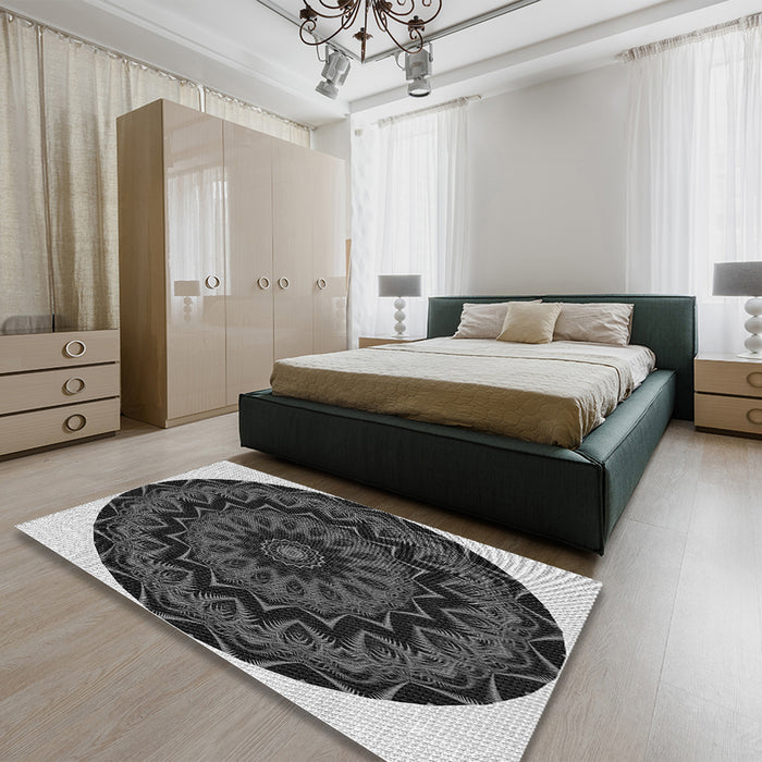Patterned Charcoal Black Rug in a Bedroom, pat821gry