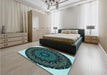 Patterned Deep Teal Green Rug in a Bedroom, pat821lblu