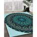 Machine Washable Transitional Deep Teal Green Rug in a Family Room, wshpat821lblu