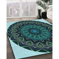 Patterned Deep Teal Green Rug, pat821lblu