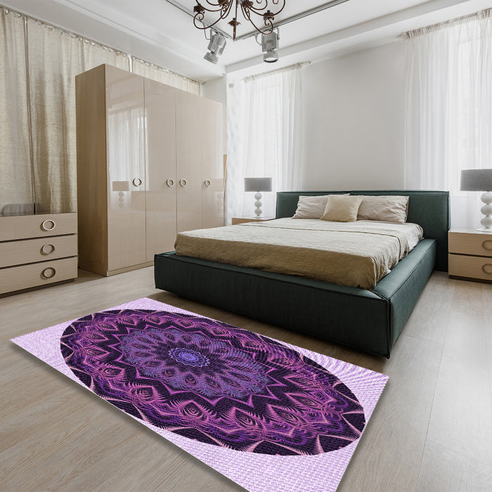 Round Machine Washable Transitional Orchid Purple Rug in a Office, wshpat821pur