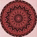 Round Patterned Dark Red Rug, pat821rd