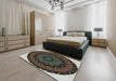 Patterned Sage Green Novelty Rug in a Bedroom, pat821