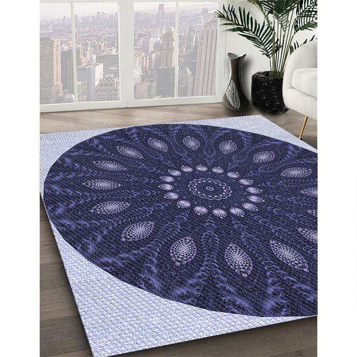 Patterned Night Blue Rug in Family Room, pat822blu