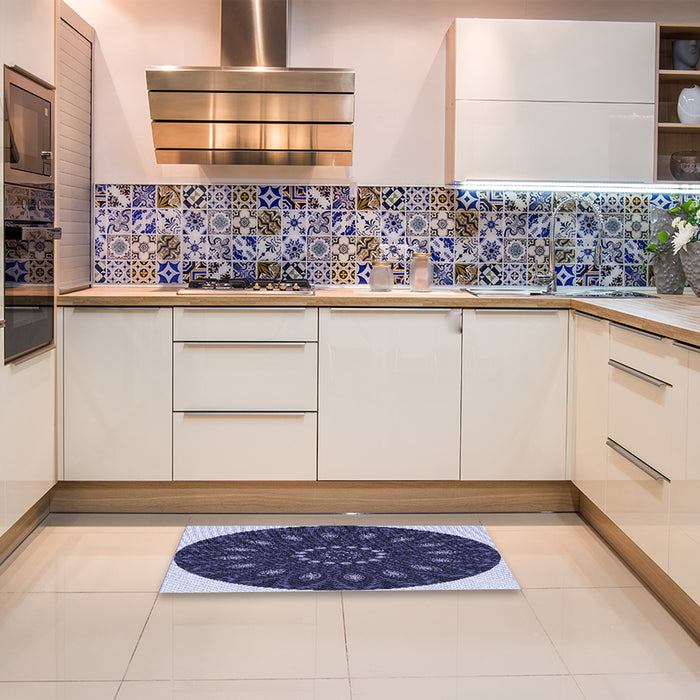 Patterned Night Blue Rug in a Kitchen, pat822blu