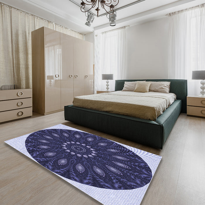 Patterned Night Blue Rug in a Bedroom, pat822blu