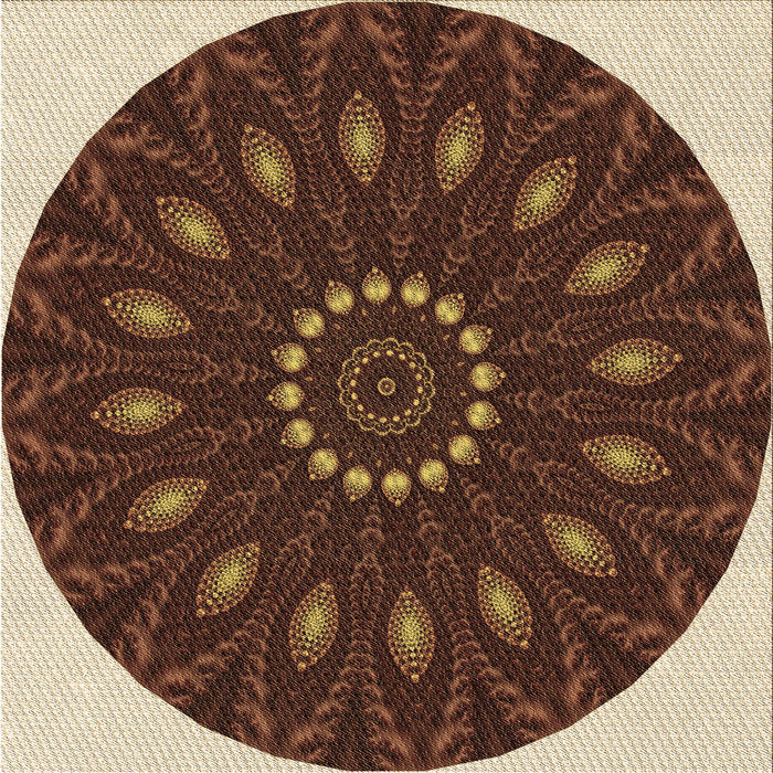 Round Machine Washable Transitional Peru Brown Rug, wshpat822brn