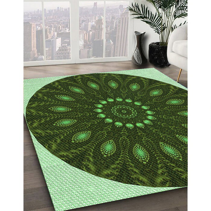 Patterned Green Rug in Family Room, pat822grn