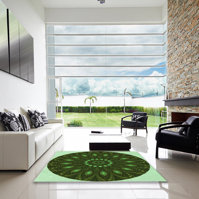 Square Patterned Green Rug in a Living Room, pat822grn