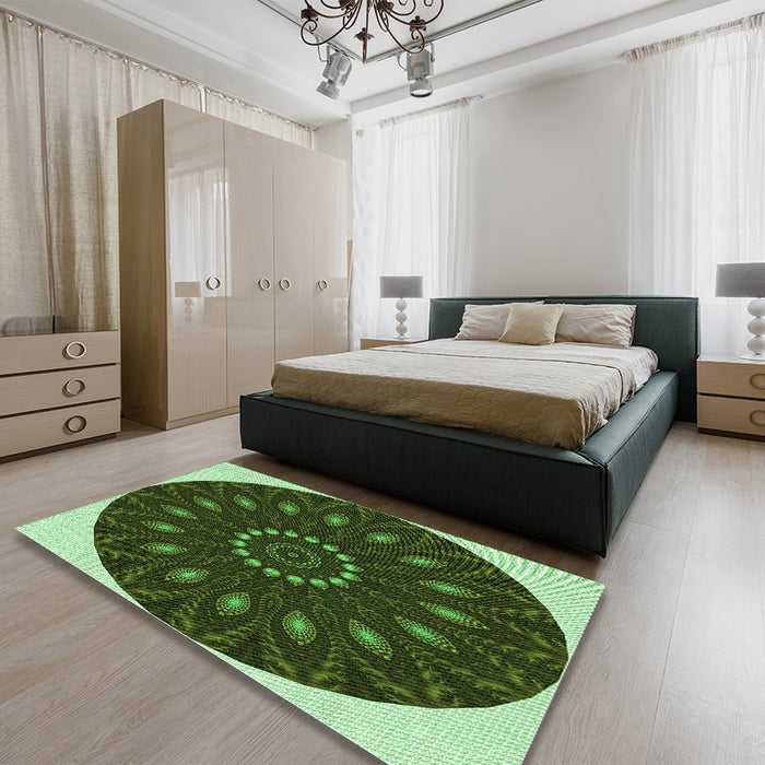 Round Machine Washable Transitional Green Rug in a Office, wshpat822grn