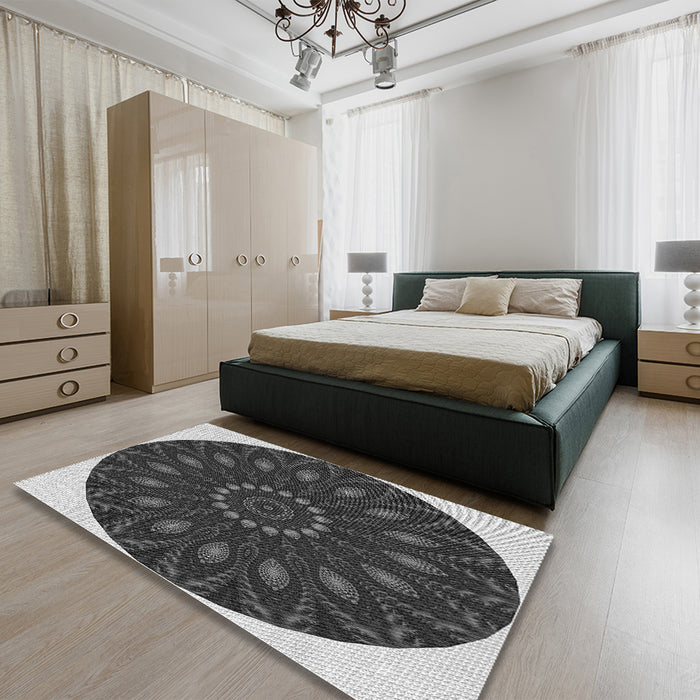 Patterned Charcoal Black Rug in a Bedroom, pat822gry