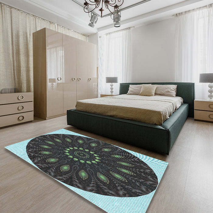 Round Machine Washable Transitional Charcoal Black Rug in a Office, wshpat822lblu