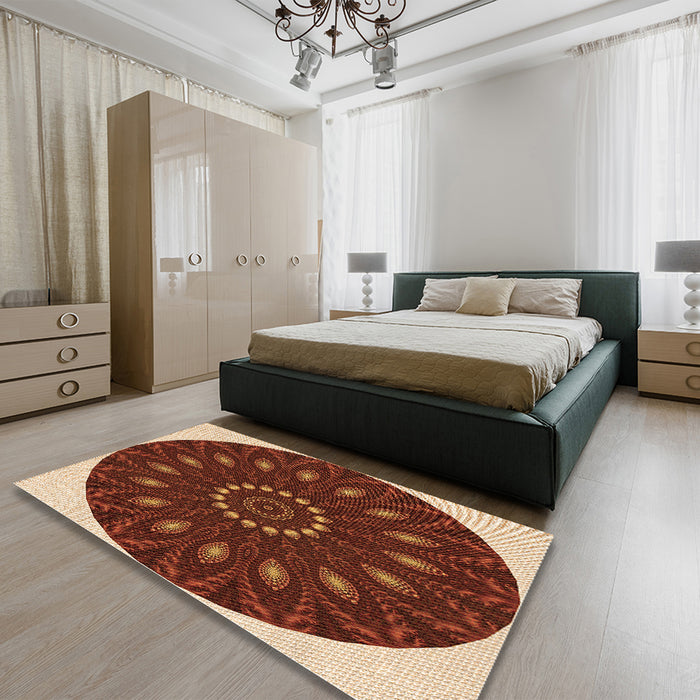 Patterned Orange Rug in a Bedroom, pat822org