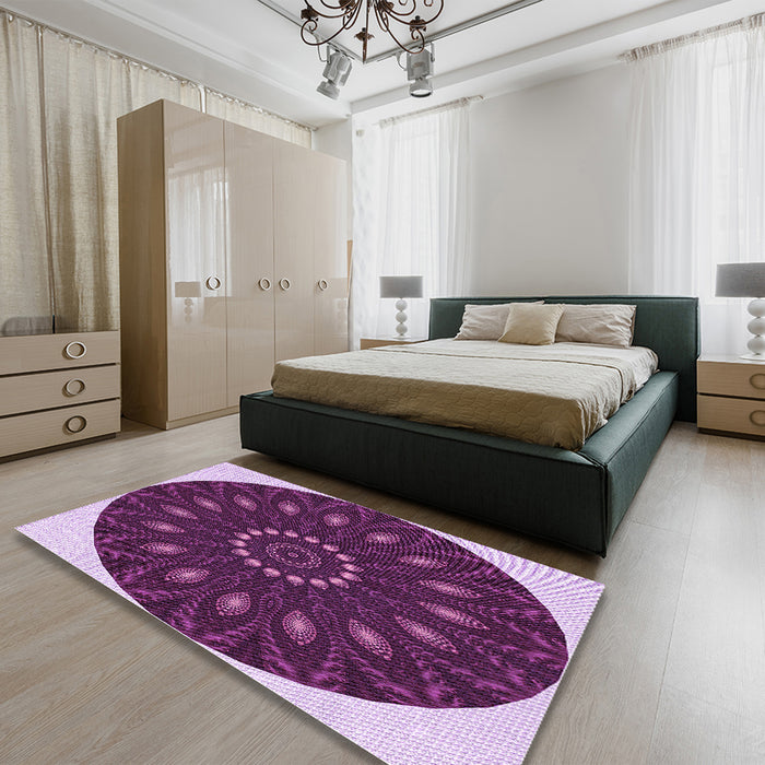 Round Machine Washable Transitional Orchid Purple Rug in a Office, wshpat822pur