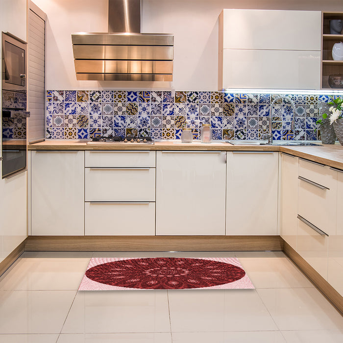 Patterned Crimson Red Rug in a Kitchen, pat822rd