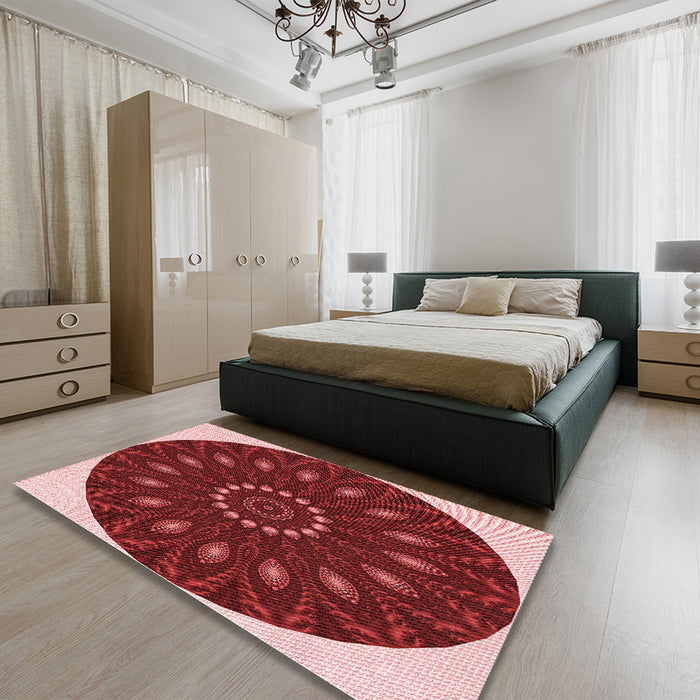 Round Machine Washable Transitional Crimson Red Rug in a Office, wshpat822rd
