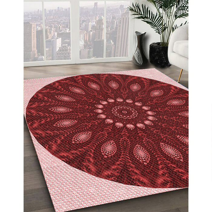 Patterned Crimson Red Rug in Family Room, pat822rd