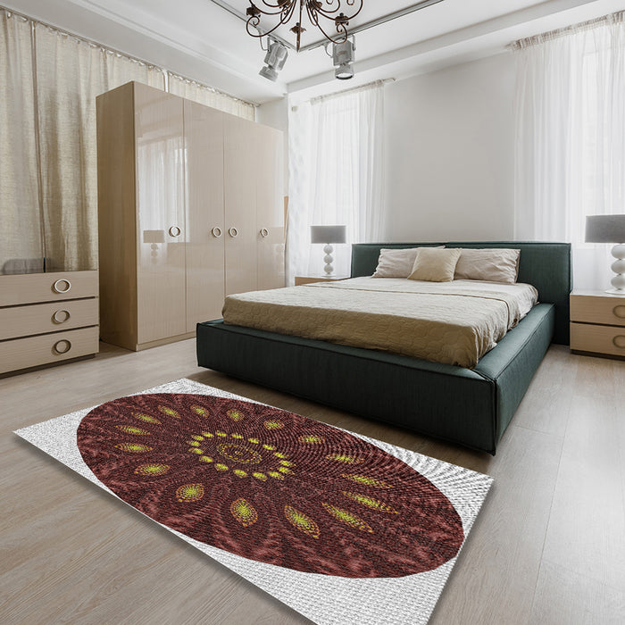 Patterned Red Novelty Rug in a Bedroom, pat822
