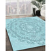 Patterned Electric Blue Rug in Family Room, pat823lblu