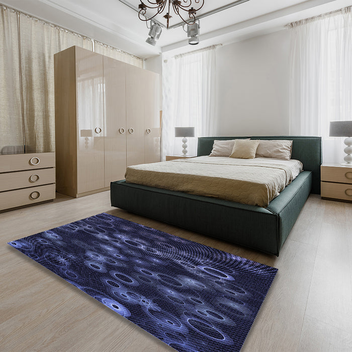 Patterned Deep Periwinkle Purple Rug in a Bedroom, pat824blu