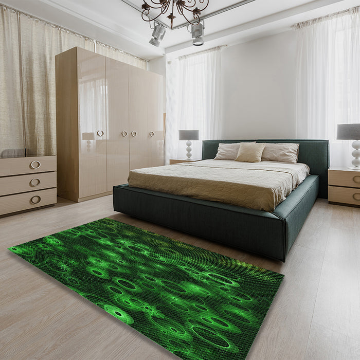 Patterned Green Rug in a Bedroom, pat824grn