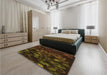 Patterned Dark Bronze Brown Rug in a Bedroom, pat824org