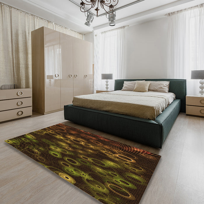 Patterned Dark Bronze Brown Rug in a Bedroom, pat824org