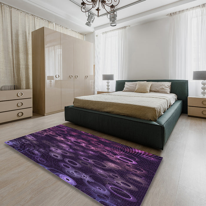 Patterned Deep Purple Rug in a Bedroom, pat824pur