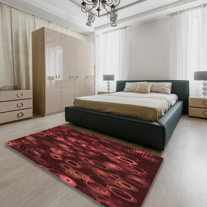 Patterned Red Rug in a Bedroom, pat824rd