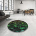 Round Machine Washable Transitional Black Rug in a Office, wshpat824