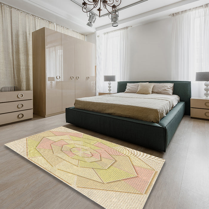 Patterned Khaki Gold Rug in a Bedroom, pat825brn