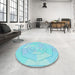 Round Patterned Diamond Blue Rug in a Office, pat825lblu