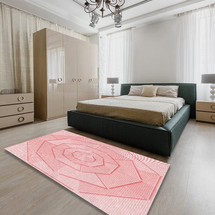 Patterned Pastel Red Pink Rug in a Bedroom, pat825rd
