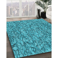 Patterned Dark Cyan Green Rug, pat826lblu