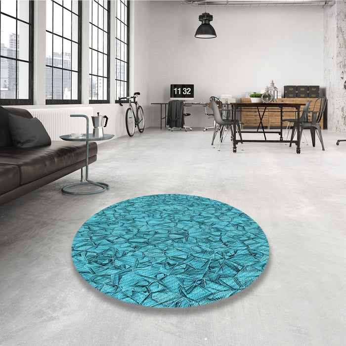 Round Patterned Dark Cyan Green Rug in a Office, pat826lblu