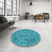 Round Patterned Dark Cyan Green Rug in a Office, pat826lblu