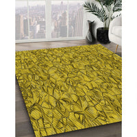 Patterned Dark Yellow Green Rug, pat826yw