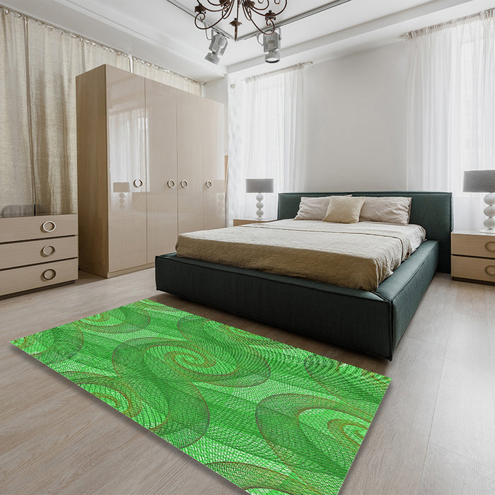 Patterned Neon Green Rug in a Bedroom, pat829grn