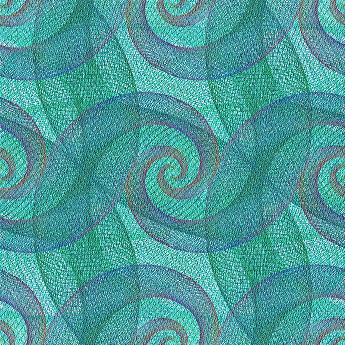 Round Patterned Dark Cyan Green Rug, pat829lblu