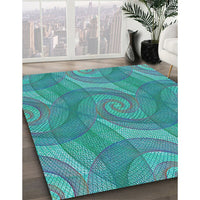 Patterned Dark Cyan Green Rug, pat829lblu