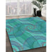 Patterned Dark Cyan Green Rug in Family Room, pat829lblu